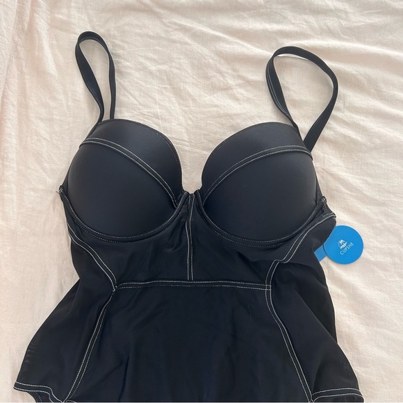 Cupshe Black Ivory Contrast Stitched push up Plus Size One Piece Swimsuit - Picture 4 of 7